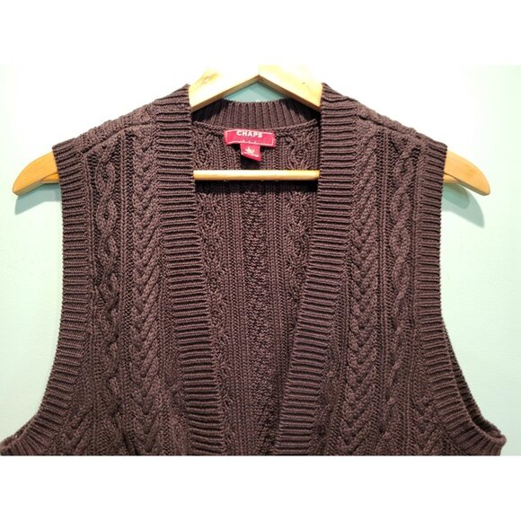 Vtg Chaps Brown Cableknit Toggle Close Sweater Vest Sz L Cottagecore Boho - Picture 2 of 6